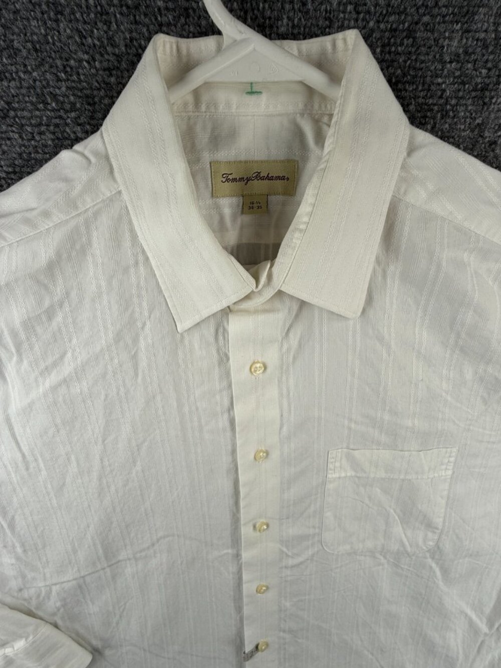 Tommy Bahama Cotton Button Up Shirt Men Long Sleeve White Striped 16.5 34/35